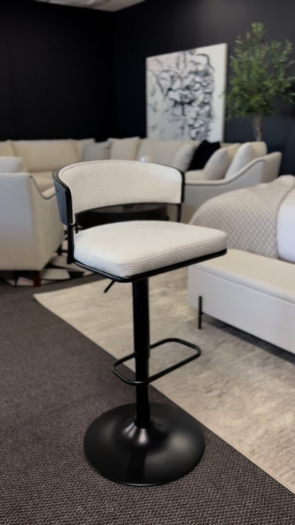 Kazan Adjustable Air-Lift Stool, Set of 2 in Ivory Performance Fabric & Black Metal