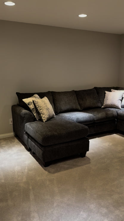 Charcoal Fabric Sectional Sofa With Floating Ottoman